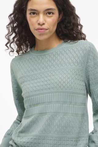 VIMILOS L/S O-NECK POINTELLE TOP - 14113507 BLUE SURF