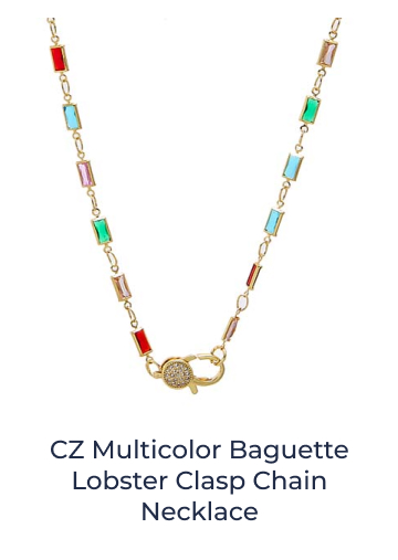 CZ Multicolor Baguette Lobster Clasp Chain Necklace