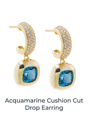 Acquamarine Cushion Cut Drop Earring