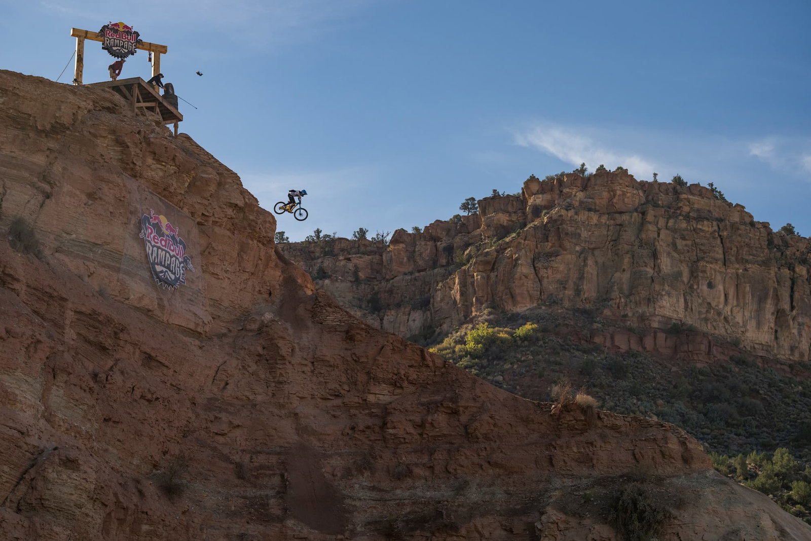 Red Bull Rampage biker jumping down cliff