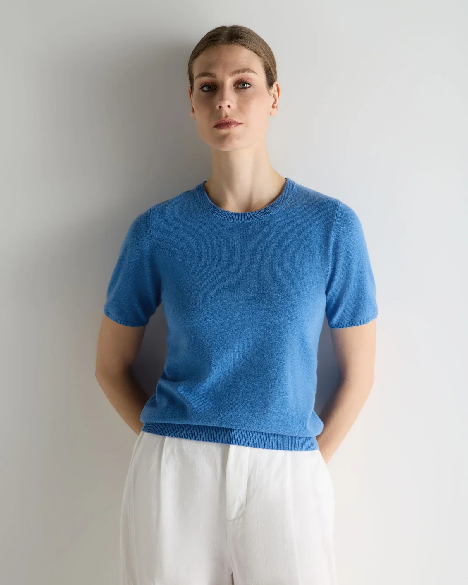 Image of Women's Milly Classic Cashmere T-Shirt Sunshine Blue