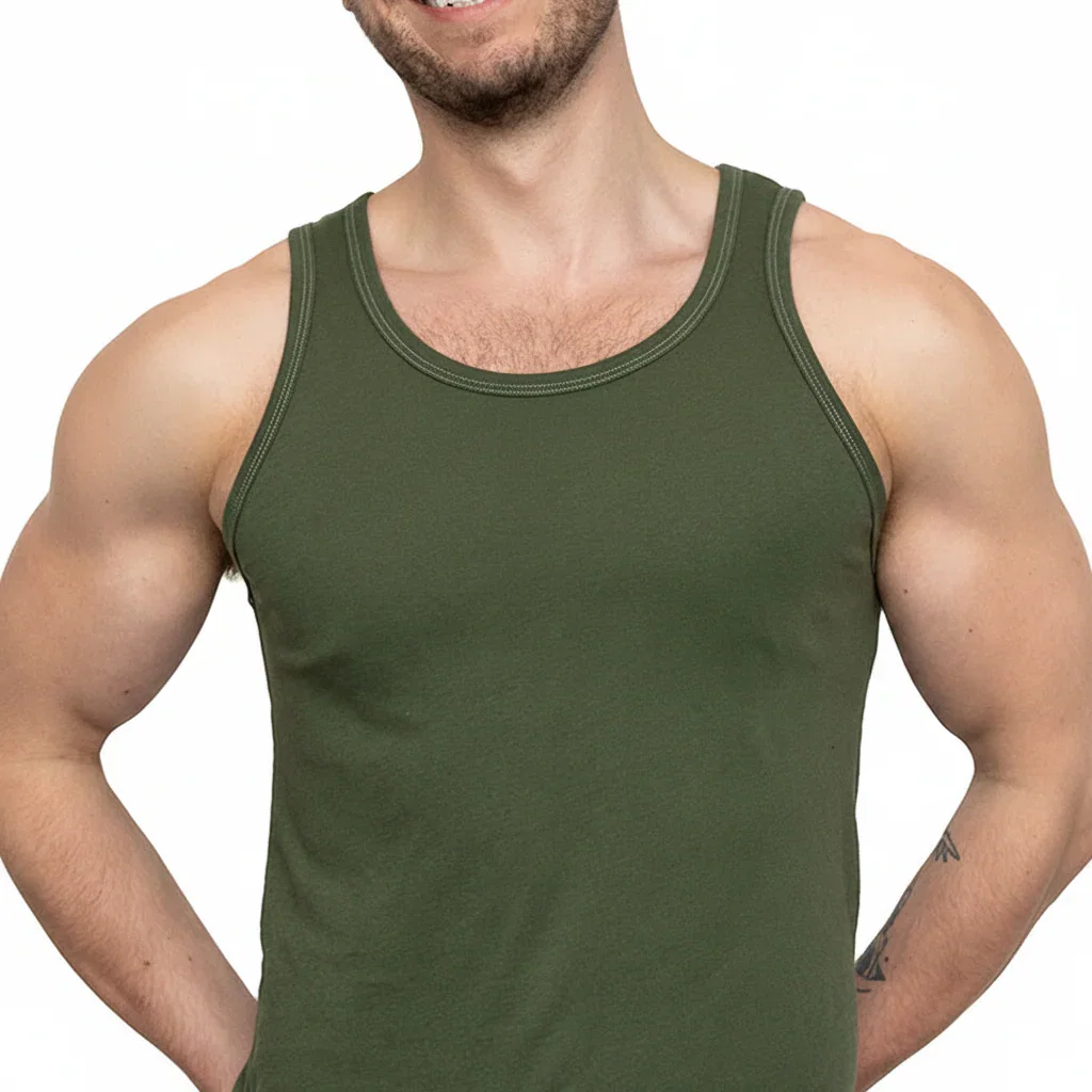 Image of The "Bruiser" Cotton Tank Top in Dark Army Green