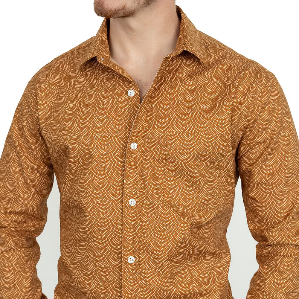 Image of ROLLIE Long Sleeve Shirt in Camel Traditional Japanese Wave Print (SIZE S & M)