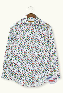 White Classic Cars Cotton Casual Shirt