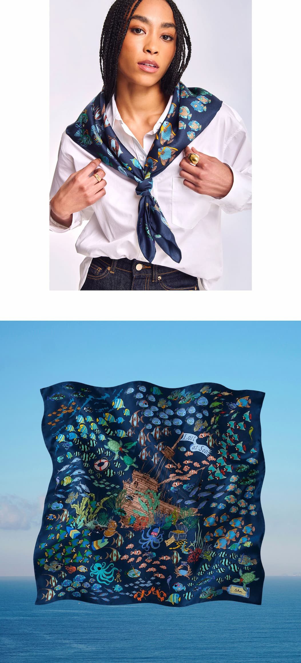 Lost At Sea 35" Silk Square Scarf