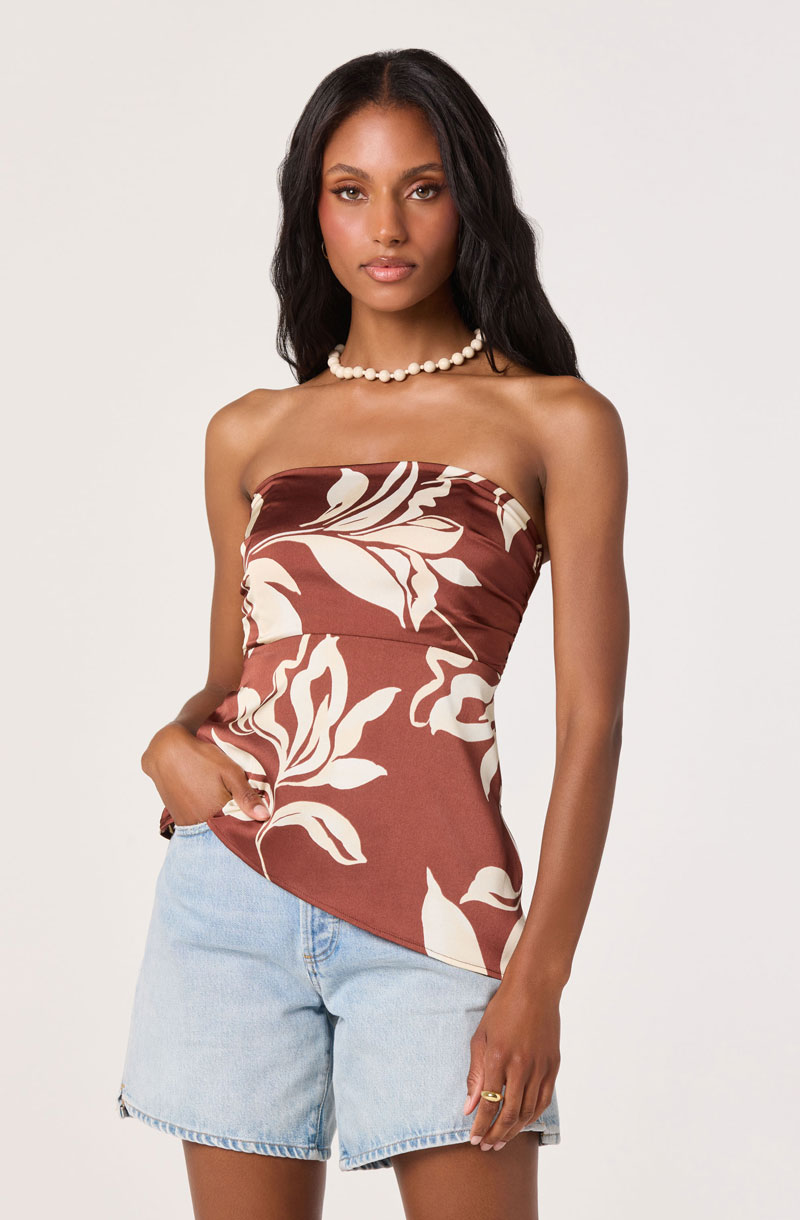 Woman Wearing Satin Strapless Top