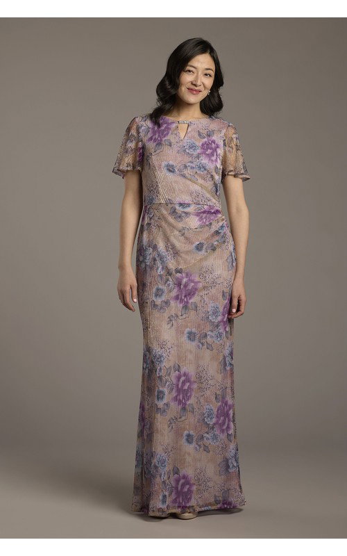 Floral Print Flutter Sleeve Sheath Dress