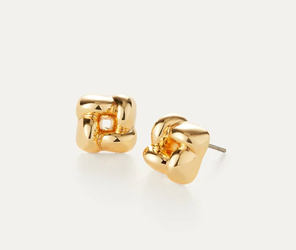 mini woven square gold earrings