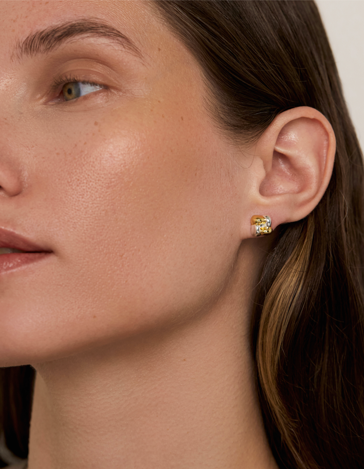 two tone woven square mini earrings