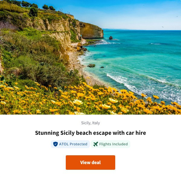 Stunning Sicily beach escape with car hire