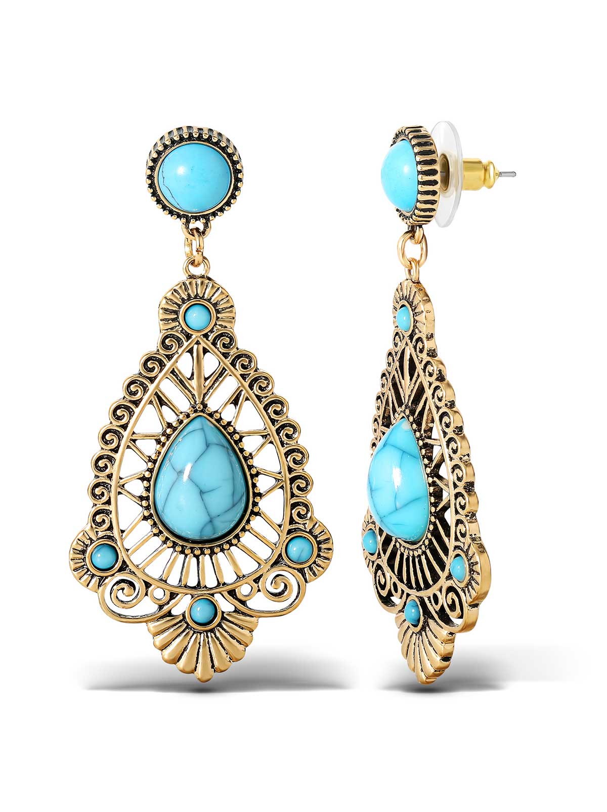 Image of Turquoise Stone Filigree Earrings