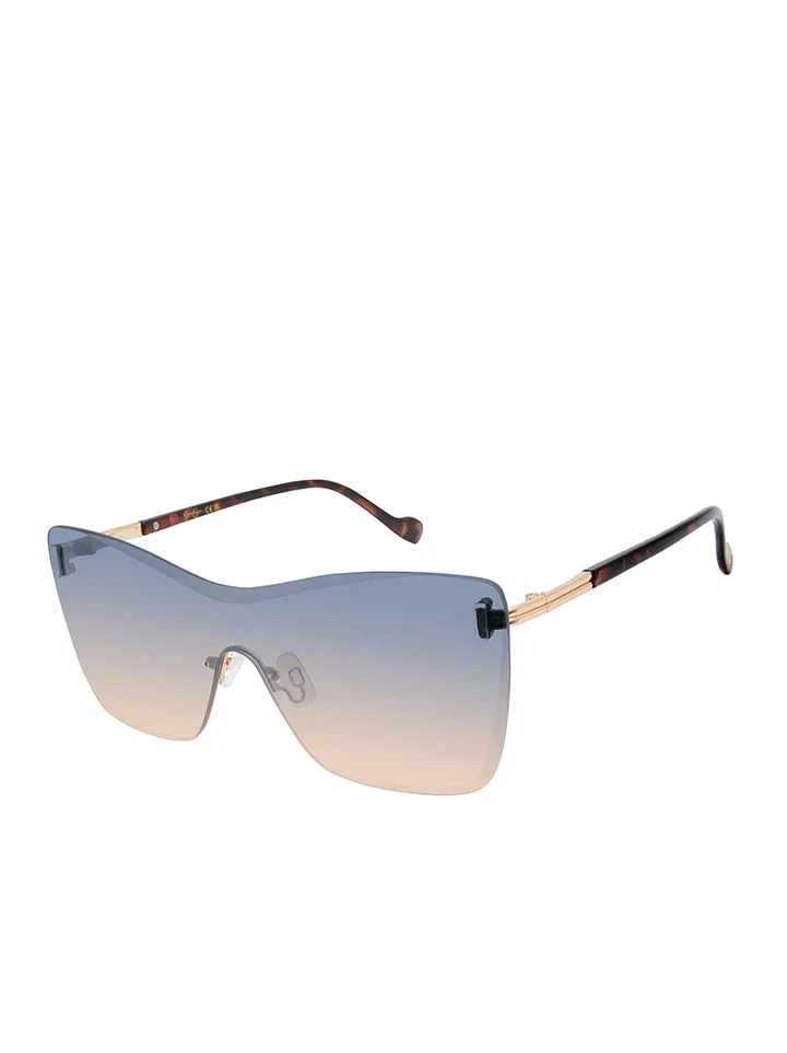 Image of Glamorous Frameless Shield Sunglasses in Gold & Tortoise