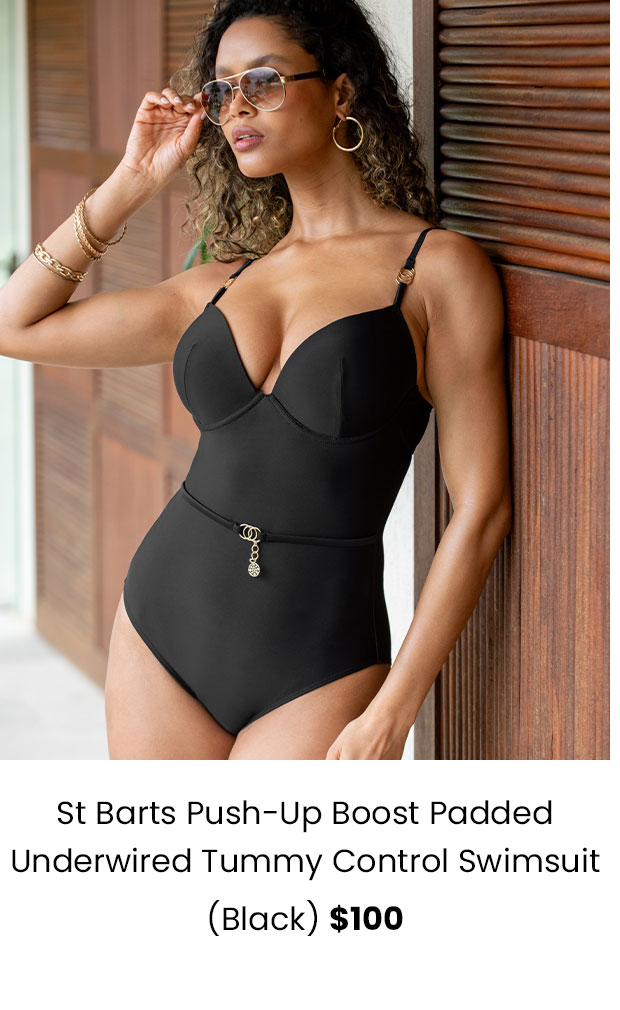 St Barts Push-Up Boost Padded Underwired Tummy Control Swimsuit - Black