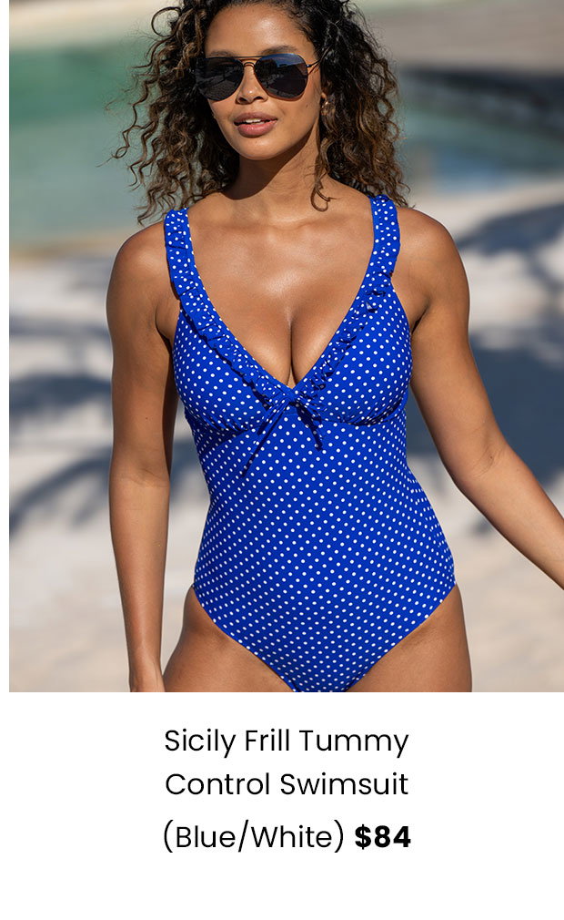Sicily Frill Tummy Control Swimsuit - Blue/White