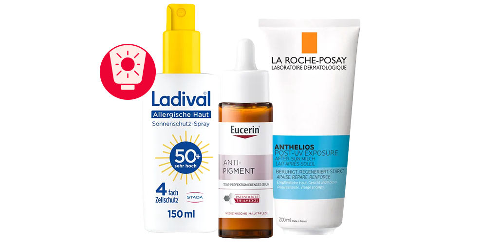 Sonnenschutzprodukte von Ladival, Eucerin und La Roche-Posay für empfindliche Haut.