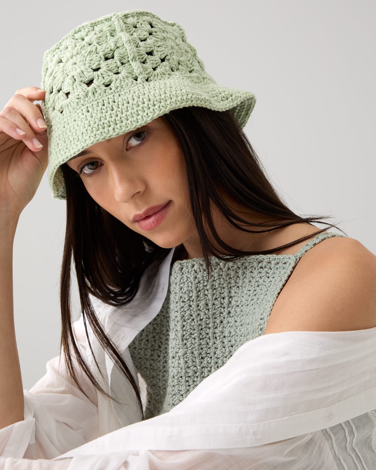 Häkelset Bucket Hat in Aquamarin
