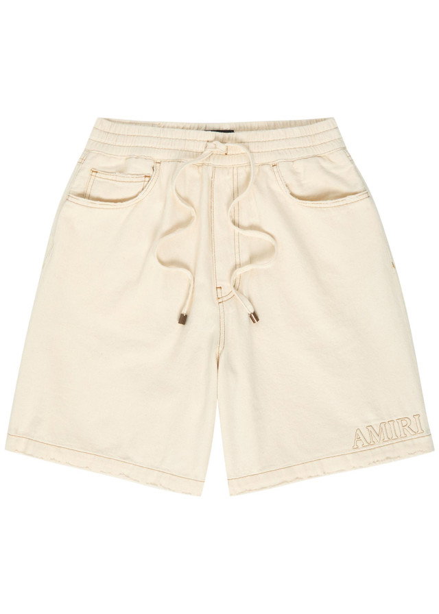 AMIRI Logo-embossed distressed denim shorts