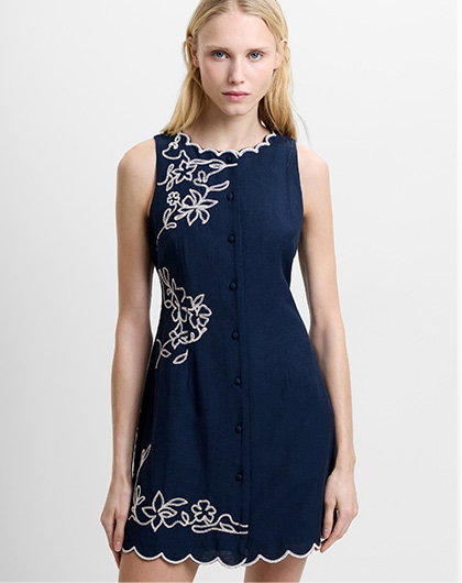 Calissa Floral Embroidered Navy Mini Dress