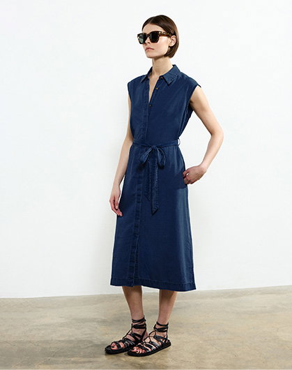 Zaves Chambray Denim Sleeveless Midi Dress