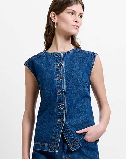 Dallas Blue Denim Waistcoat Top
