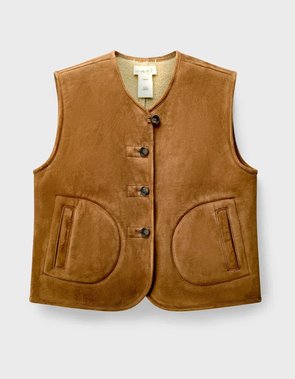 Zohra Reversible Suede Vest Tan