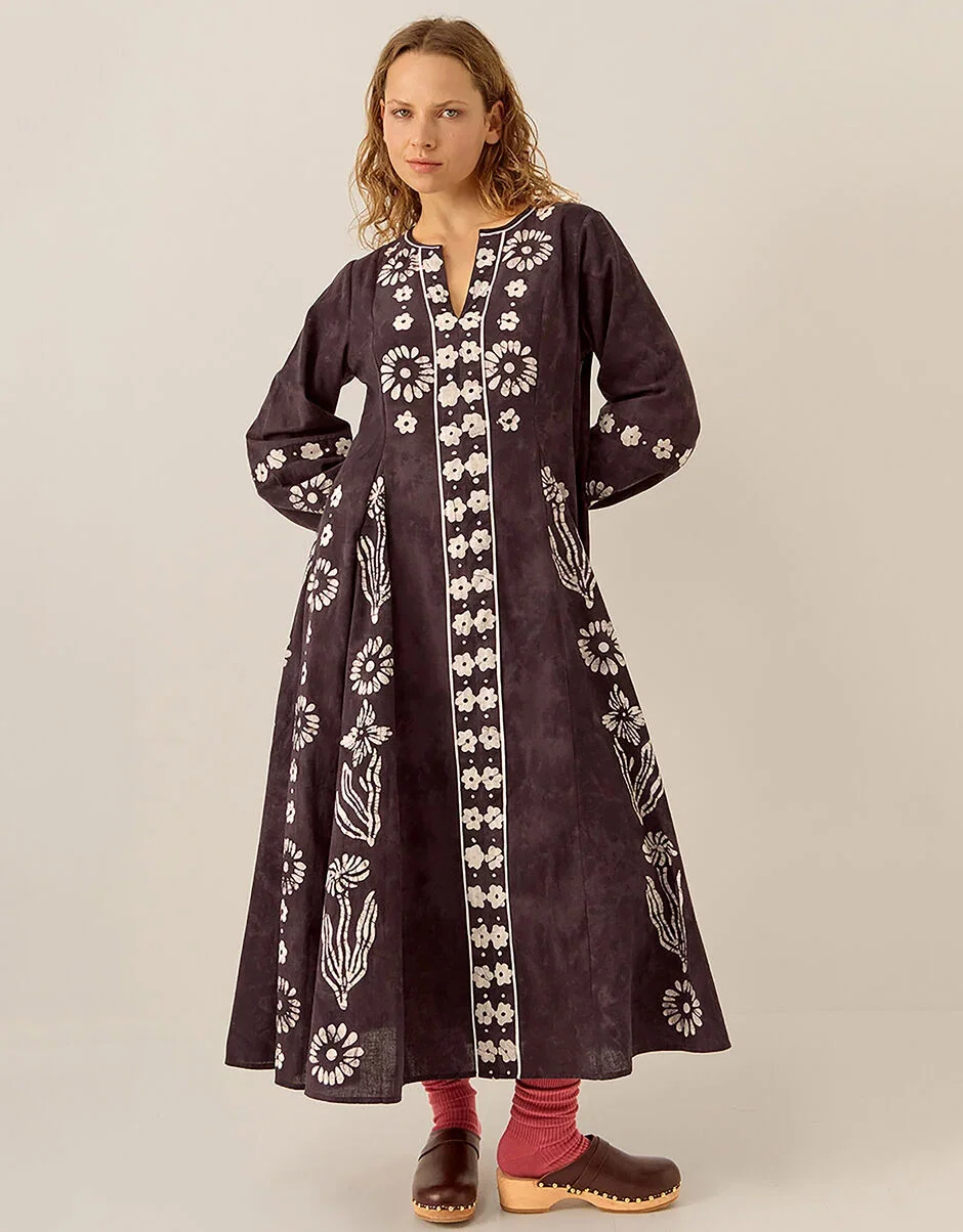 Aimi Hand-Batik Cotton Dress Blue