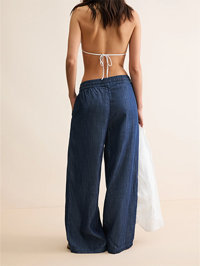 Women's Wide Leg Chambray Trousers in Denim Blue