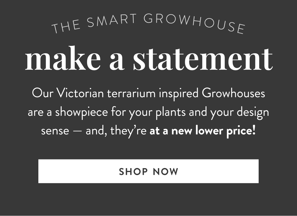 On Sale: Our Victorian terrarium inspired Growhousesare a showpiece for your plants and your design sense — and, they’re at a new lower price! SHOP NOW AND SAVE $50! >