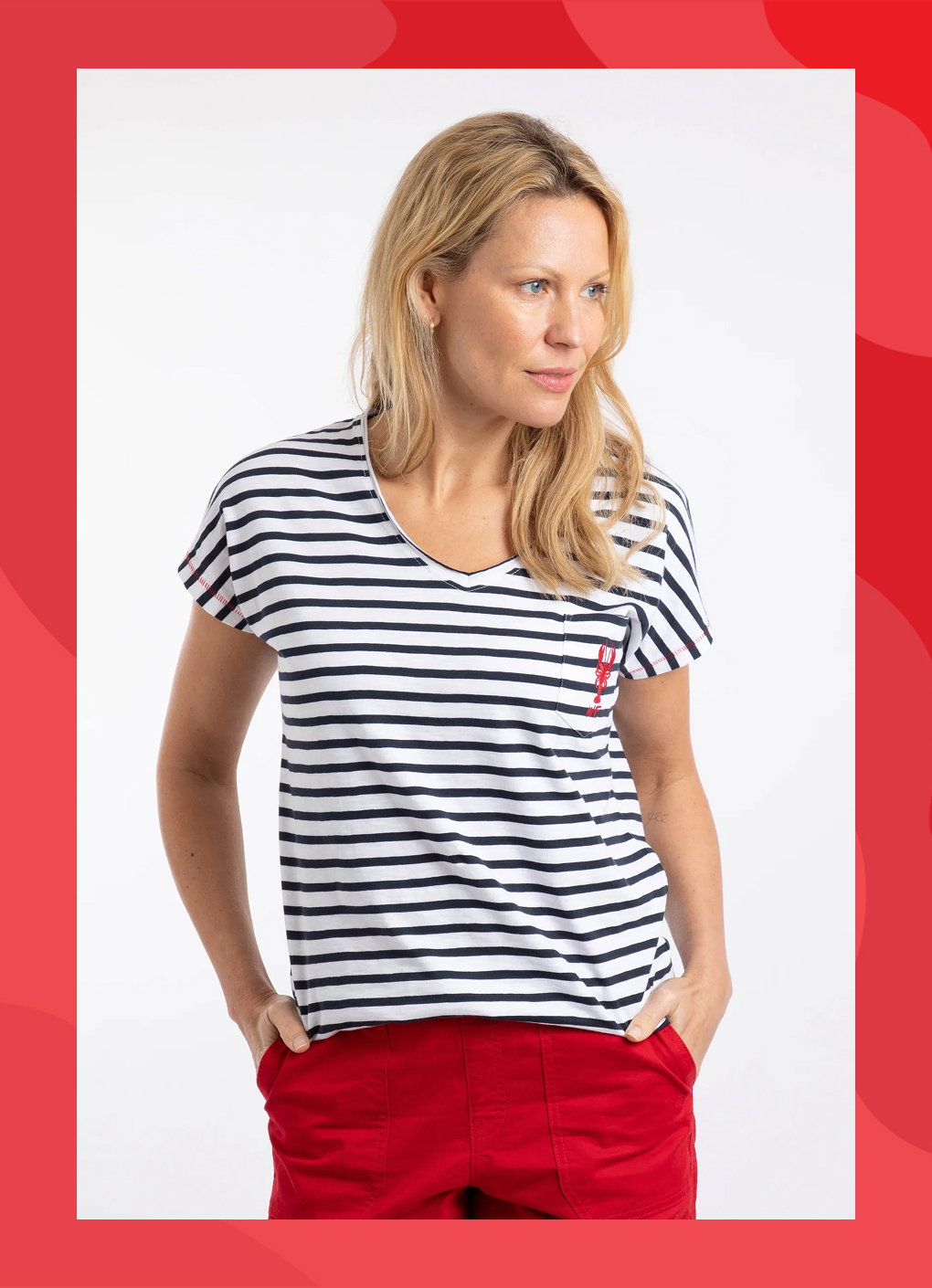 Liora Embroidered Pocket T-Shirt Navy