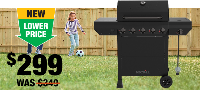 A black Nexgrill propane gas grill newly priced down to $299 during the promo