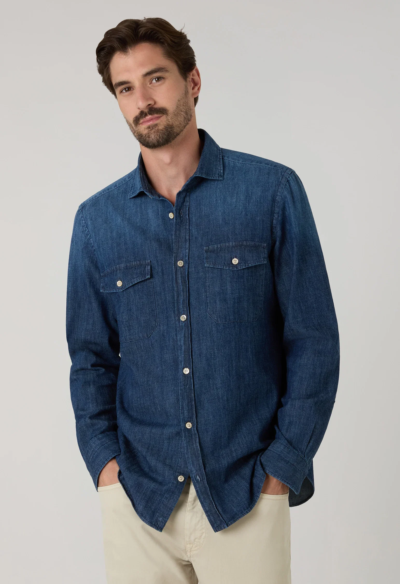 Image of Camicia western in denim blu scuro