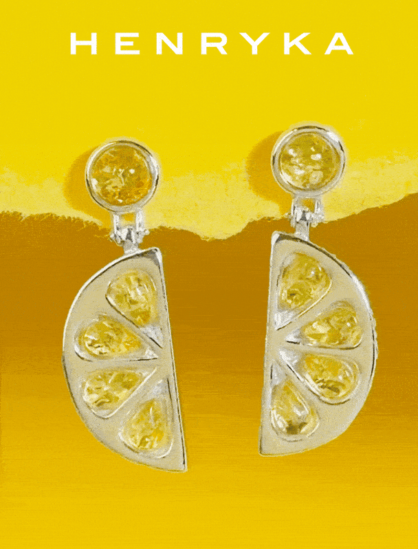 Lemon Slive Drop Earrings in Silver & Yellow Amber