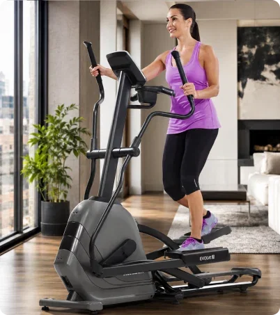 Woman working out on an elliptical at home.