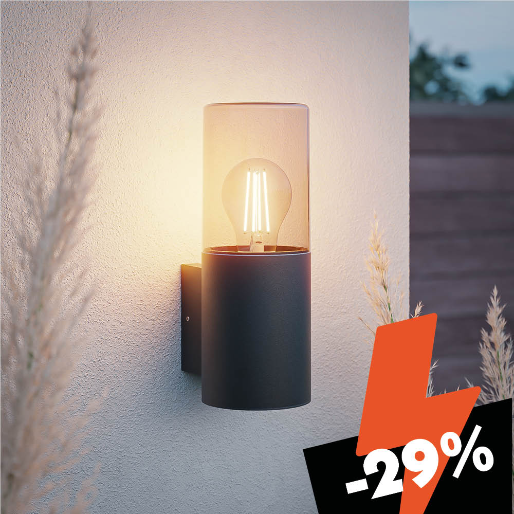 Blaze - LED Wall Lamp - Up light - E27 Fitting - IP44 Waterproof - Smokey Glass