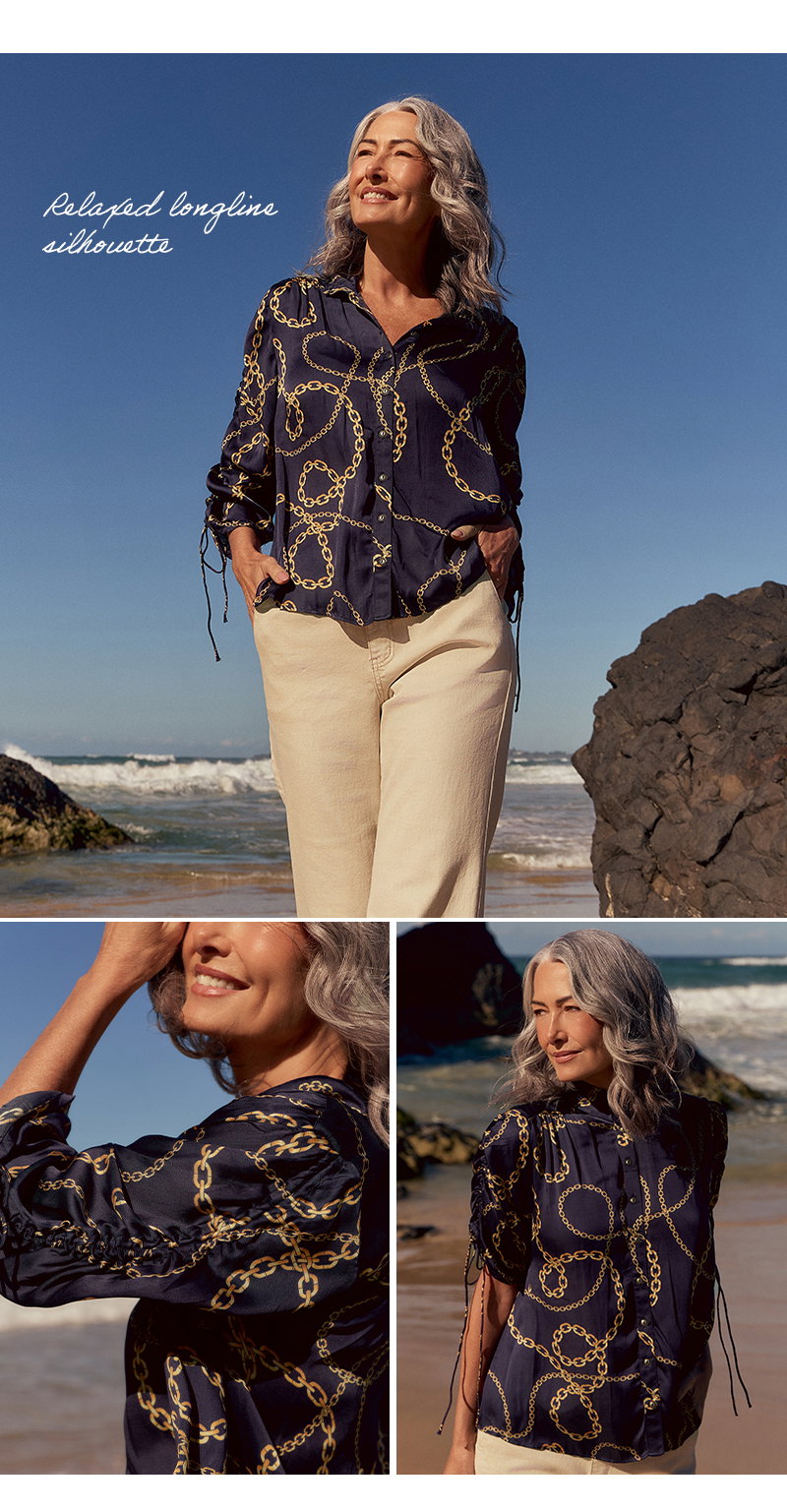 Shop Romi High Neck Shirt in Meridian