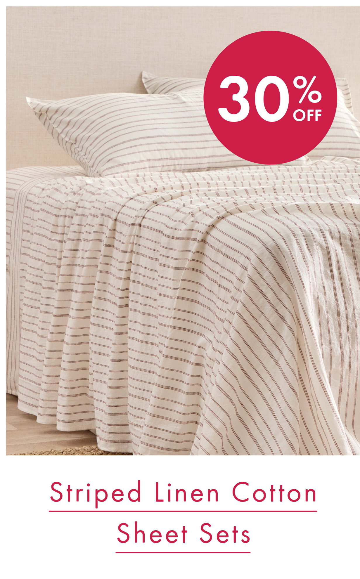 30$ Off Striped Linen Cotton Sheet Sets