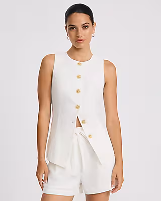 Textured Crew Neck Cutaway Blazer Vest