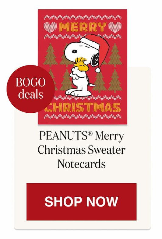 PEANUTS® Merry Christmas Sweater Notecards - BOGO [Click here to Shop Now]