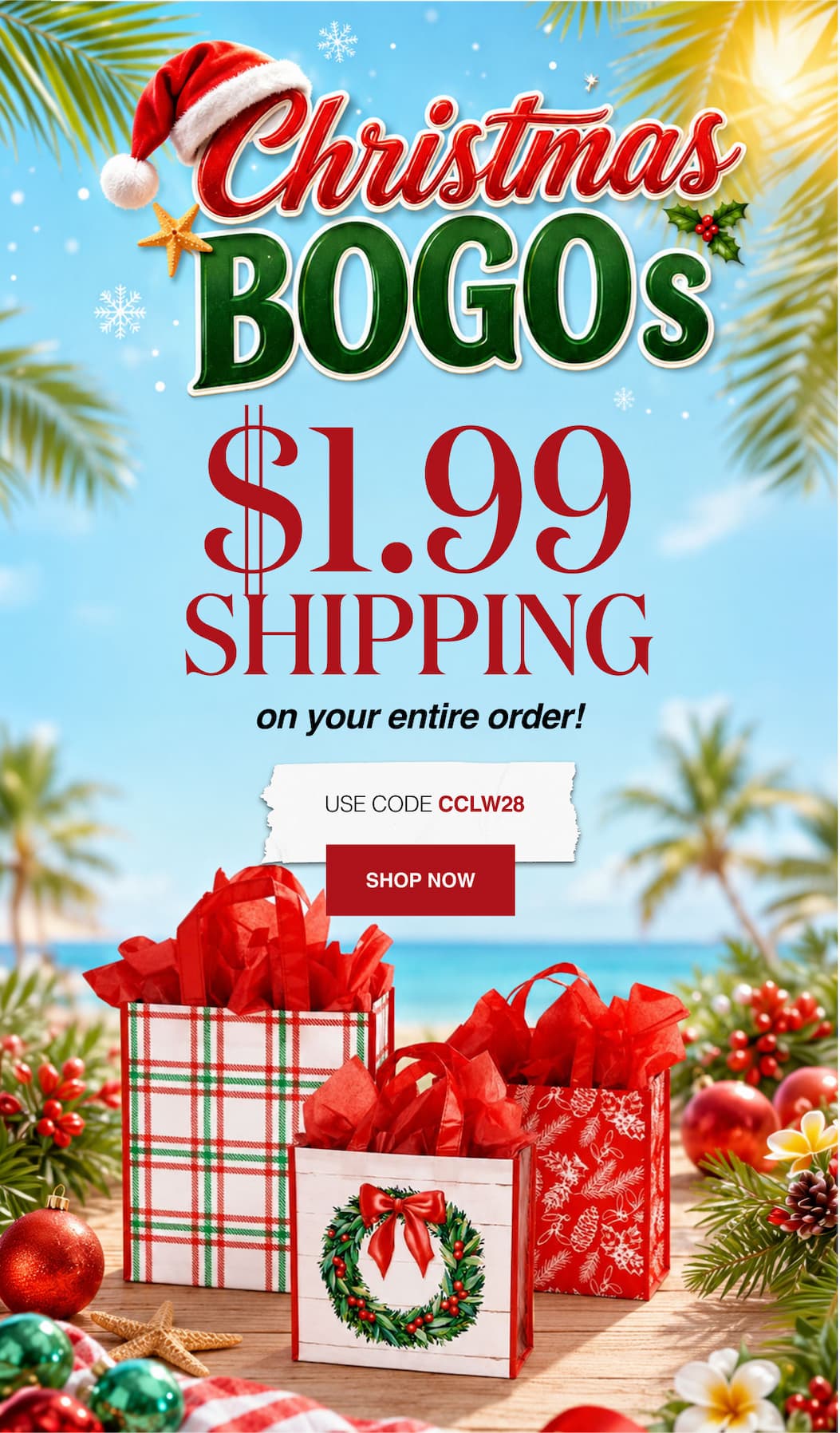 Christmas in July This weekend Only Free Shipping Plus 15% Off your entire order!