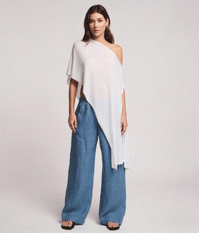 Image shows a model wearing the Brodie Top in Electric. Image shows a model wearing the Jenkins Top in Taupe.