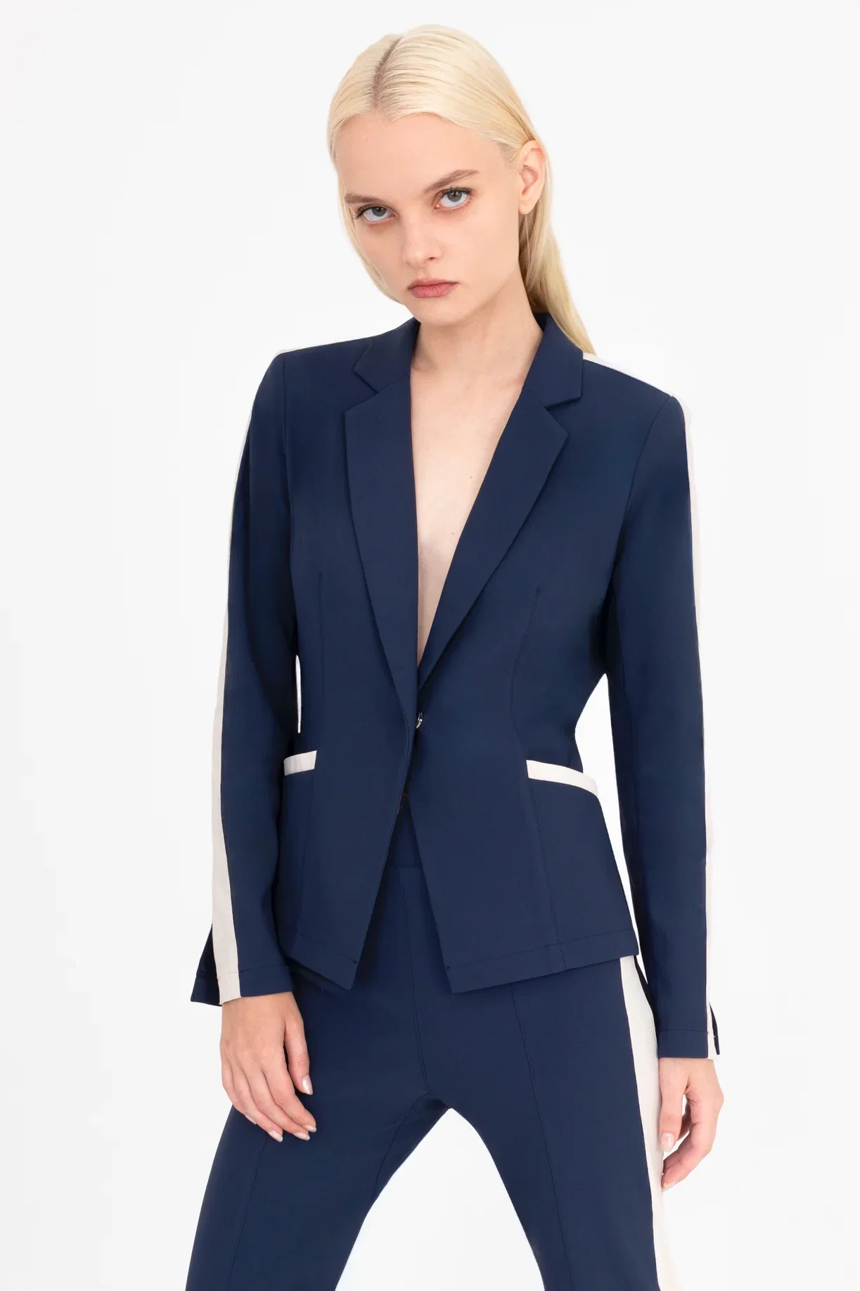 Image of Tech Stretch Short Notched Collar Blazer with Contrast Stripe - BEXLEY