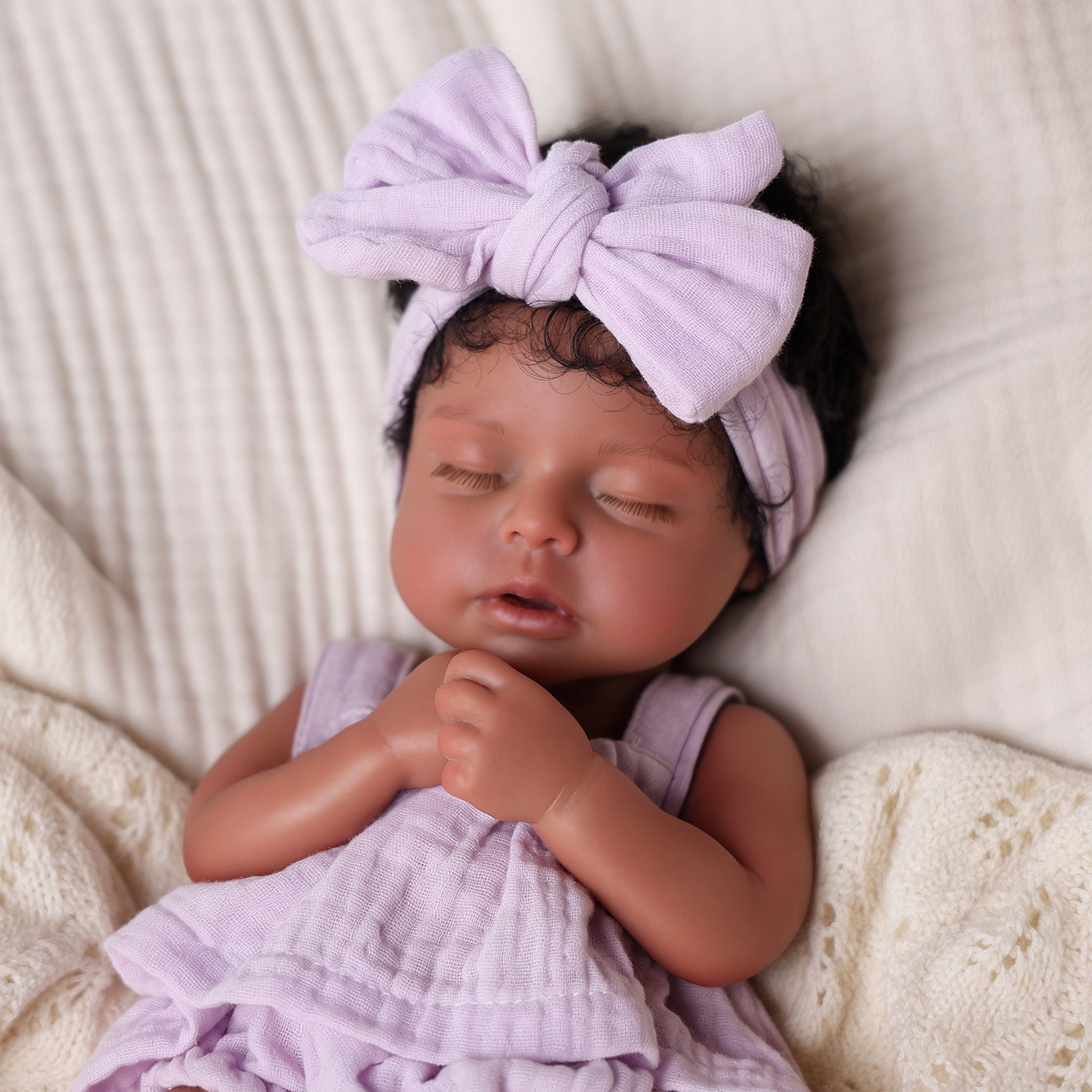 Babeside Lucy 12'' Realistic Silicone Sleeping Baby African American Little Infant Girl Emotional Support Choice