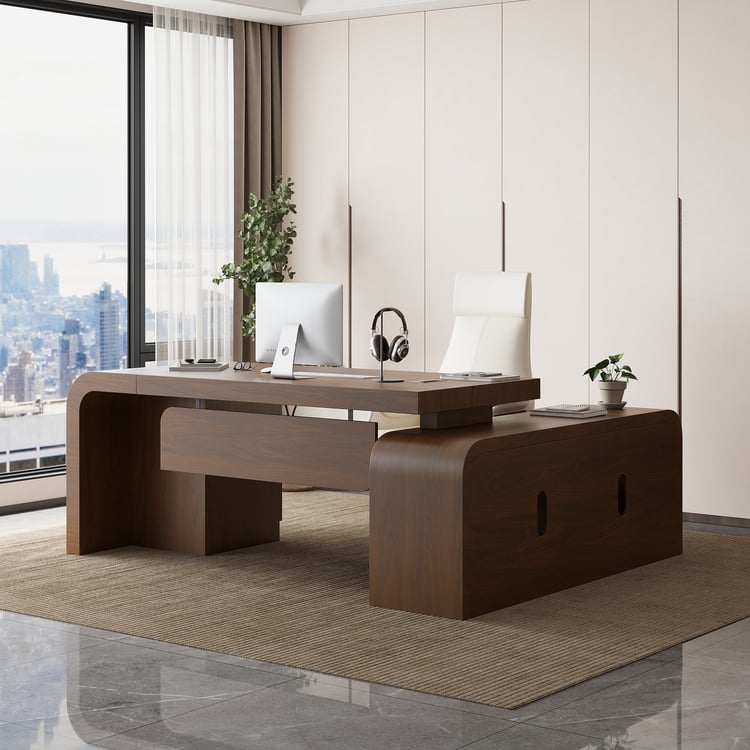 Chicent 71" L-Shaped Walnut Executive Desk Left Hand Return Chicent 71" L-Shaped Walnut Executive Desk Left Hand Return