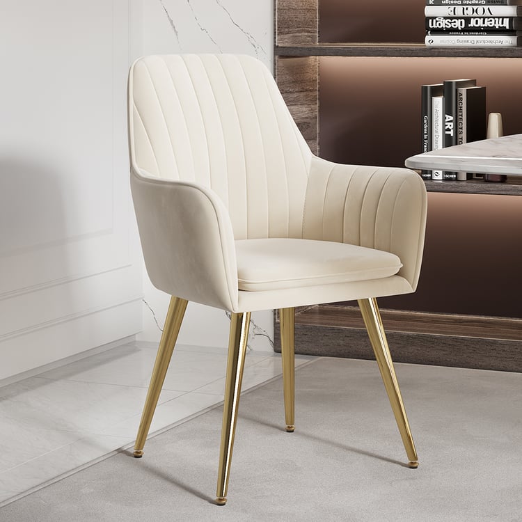 Modern Beige Velvet Dining Chair with Cushioned Seat, 2 Pieces Modern Beige Velvet Dining Chair with Cushioned Seat, 2 Pieces