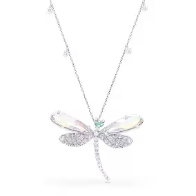 Colgante y broche Ariana Grande x Swarovski, Crystal Pearl, tallas mixtas, libélula, blanco, baño de rodio