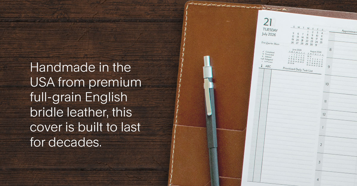 Handmade in the USA from premium full-grain leather, this cover is built to last for decades.