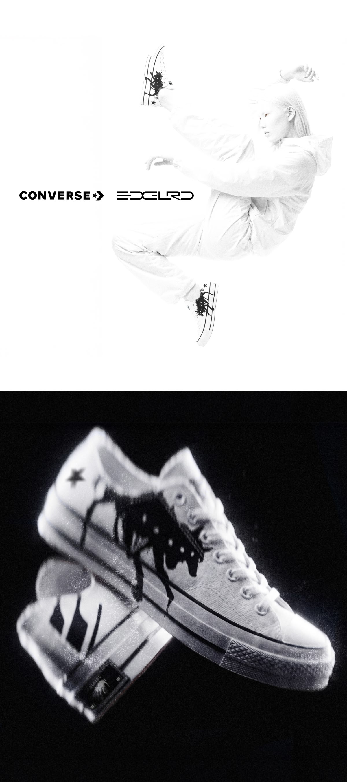Shop the Converse x EDGLRD drop, with white and black Chuck Taylor's