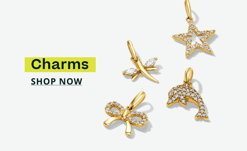 Gold charms: Pavé star, dragonfly, dolphin & bow, accented with stones. Charms. Click here to shop now