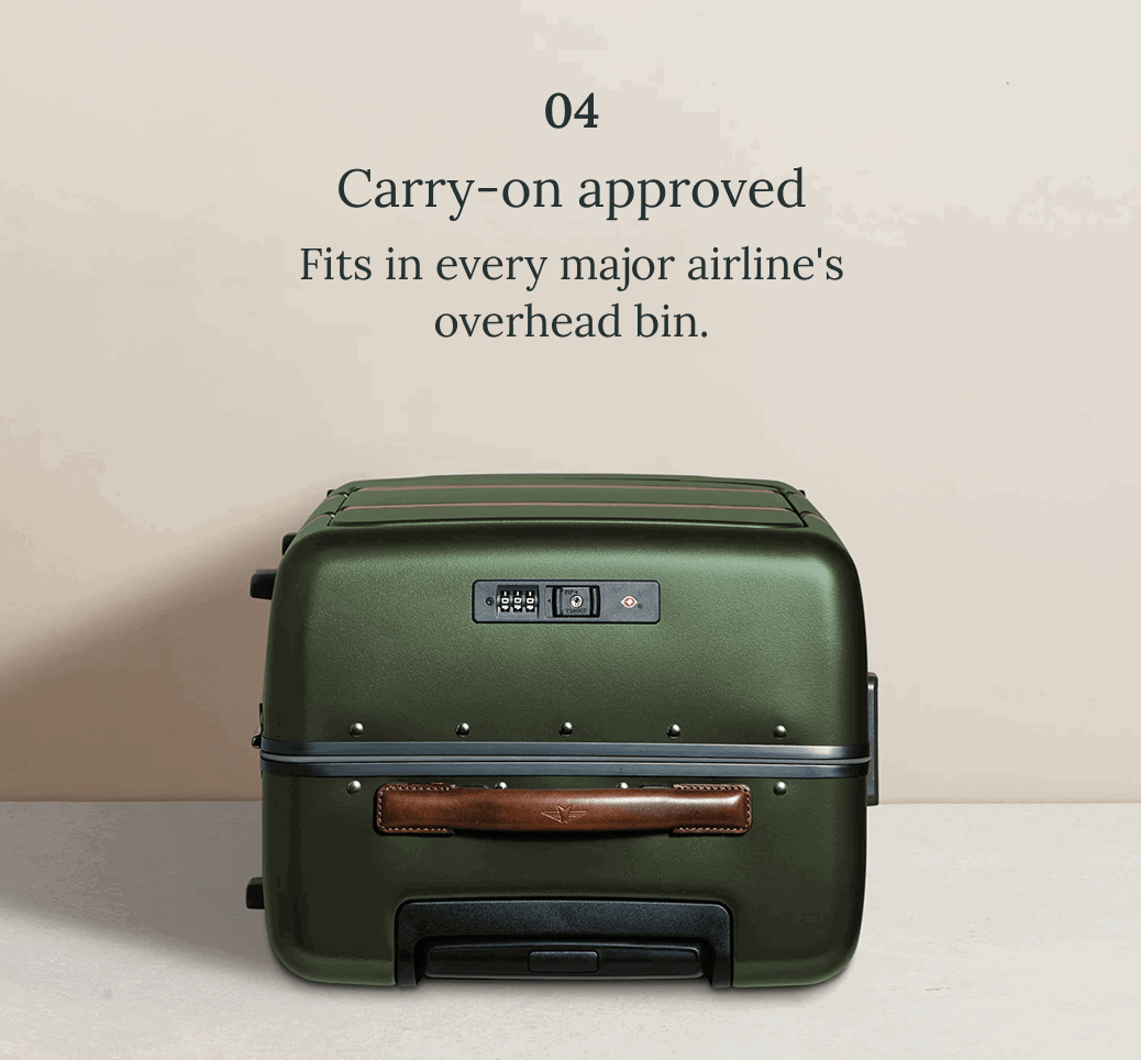 04 | Carry-on approved | Fits in every major airline's overhead bin.