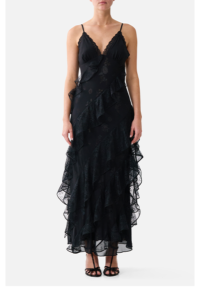 ASYMMETRICAL RUFFLE SLIP DRESS | THE NIGHT GARDEN